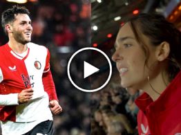 Novia de Santiago Giménez se vuelve VIRAL tras su reacción ante el DOBLETE en Champions League
